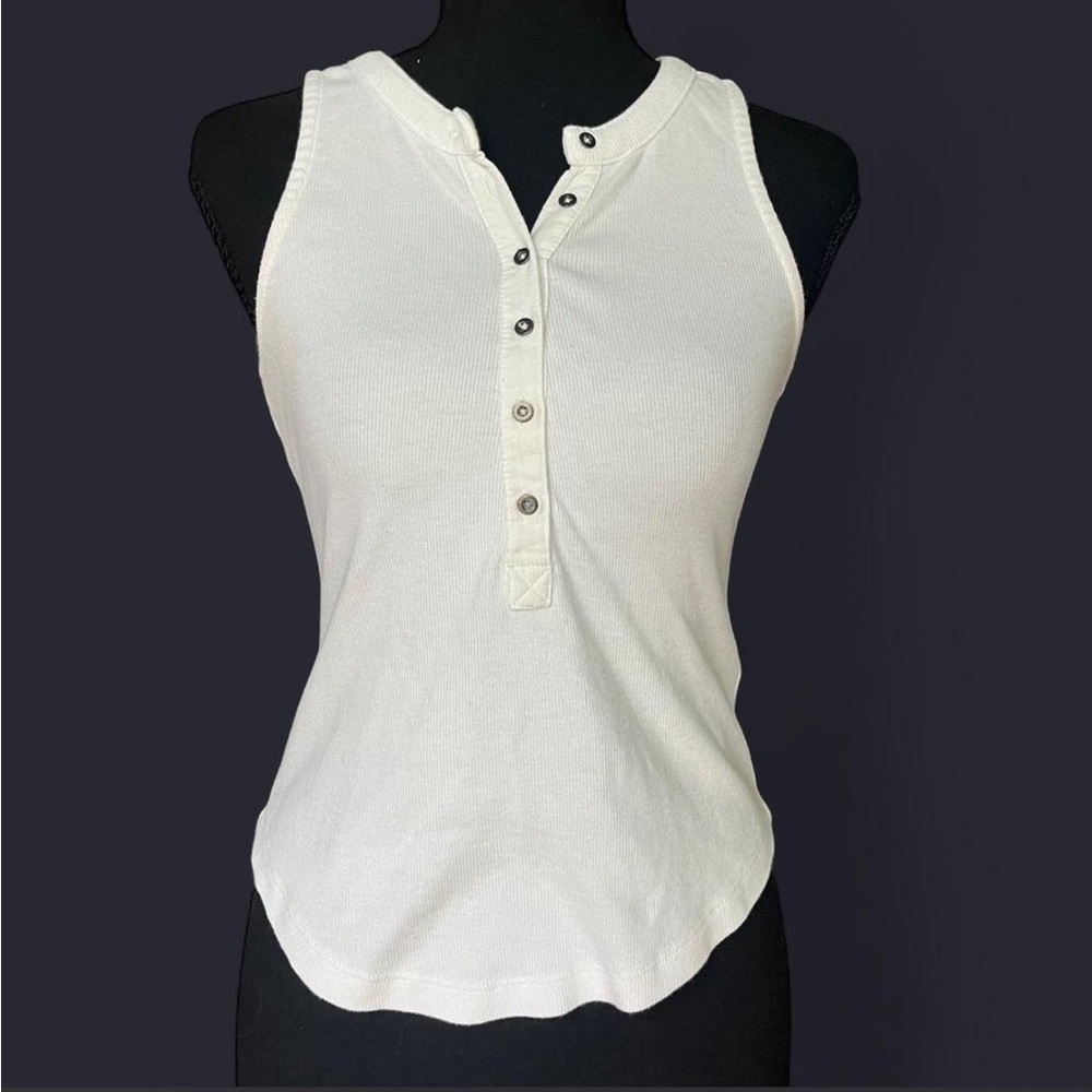 Anthropologie White Ribbed Henley Tank